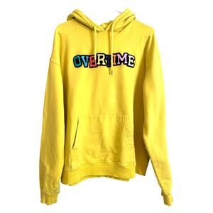Overtime Yellow Hoodie Sweatshirt Pocket Colorful Chenille Logo Casual XXL